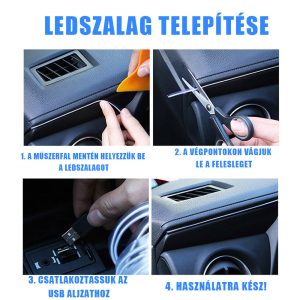 Autós műszerfal LED fénycsík – RGB, 5 m